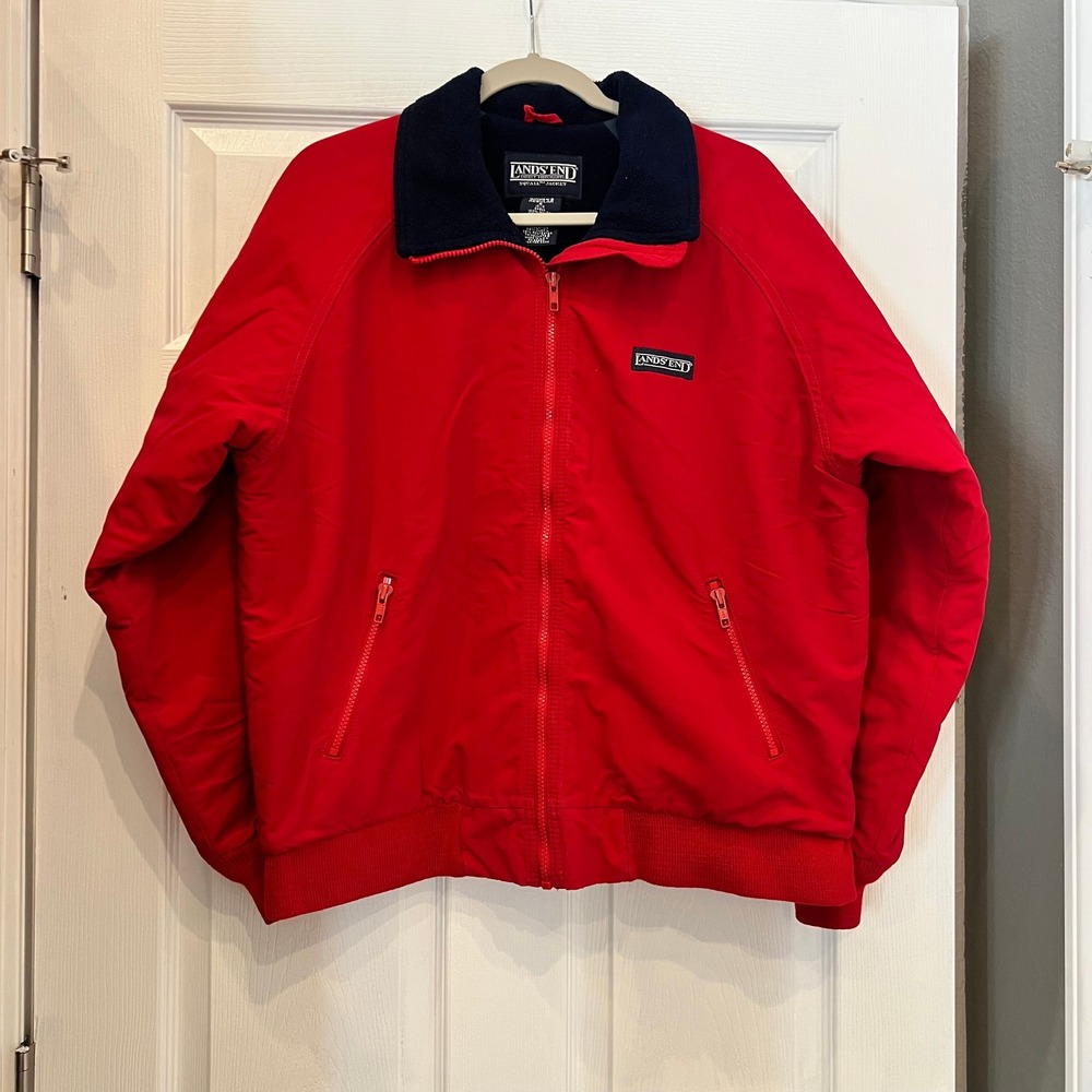 Lands End Squall Jacket Red Nylon Fleece Vintage USA Gorpcore Uility Outdoorsy M
